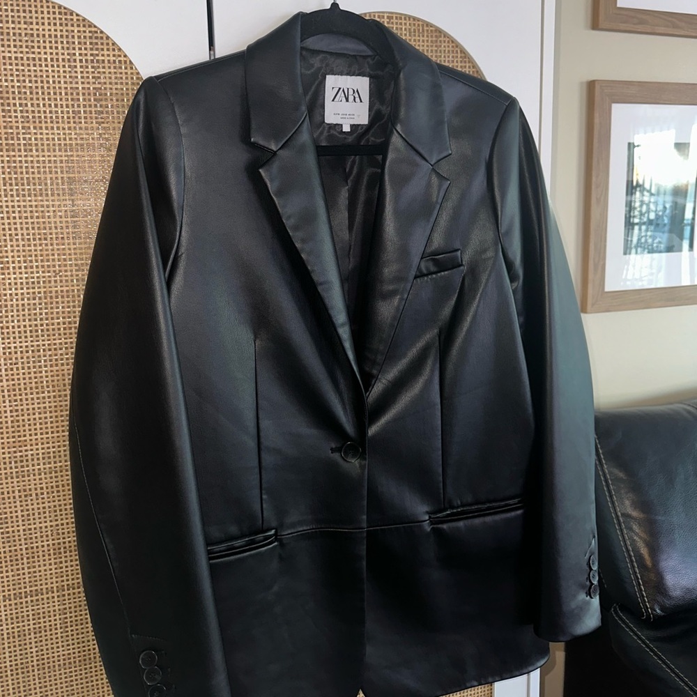 Zara Black Leather Blazer